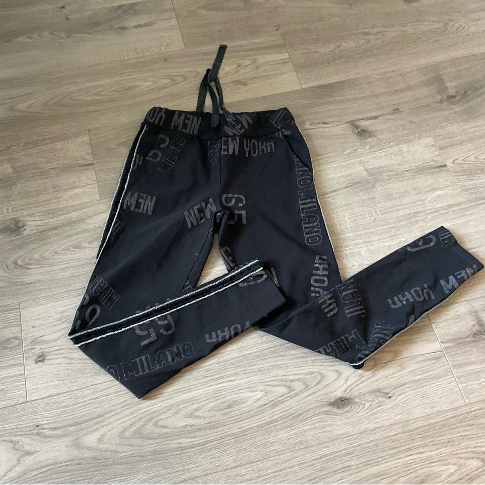 Elissa Made in Italy Black Graphic Print Joggers with pockets.